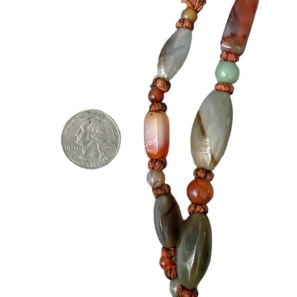 VINTAGE SEMI PRECIOUS BEAD NECKLACE - LARGE KNOTS 54 inch - Picture 6 of 6